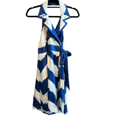 Vestido Tibi Azul Pavo Real Sin Mangas Corbata Cintura Chevron Envolvente Talla 4 Foto 1 de 4