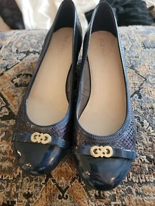 Cole Haan Blue Faux Snake Print Elsie Logo Wedge II Blazer Shoes Women's Size 9B - Picture 1 of 11
