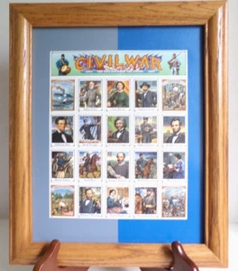 VINTAGE CIVIL WAR SCOTT 20 STAMPS 2975 UNCUT SHEET, 1995, WOODEN FRAMED, GLASS - Picture 1 of 13