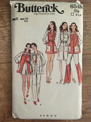 Butterick 7548 Vintage 1970s Shirt Dress Trousers Shorts Sewing Pattern B34 RARE - Image 1 of 2
