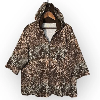 Chaqueta Oleg Cassini Mujer Con Capucha Cremallera Completa Talla 1X Marrón Bolsillo 100% Algodón Foto 1 de 4