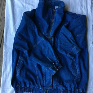 Vtg Reitmans Jean Jacket Coat Cowl Neck Elastic Hem 44 100% Cotton Shoulder Pads - Picture 1 of 11