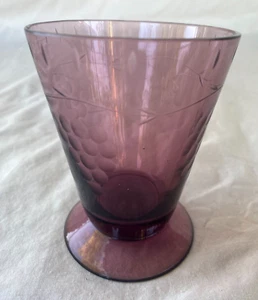Antique Purple Amethyst Glass Grapevine Etched Tumbler Juice Glass - Picture 1 of 1