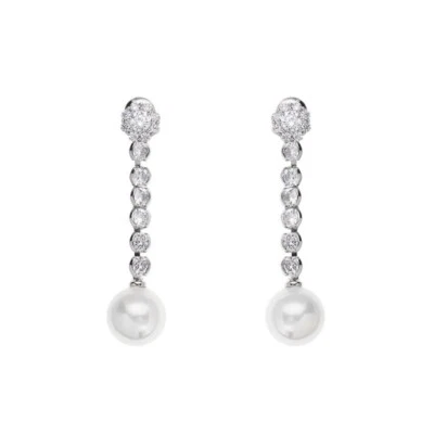 ORECCHINI OTTAVIANI PENDENTI Argentati OTTONE Placcato Zirconi E Perle 500968O - Immagine 1 di 4