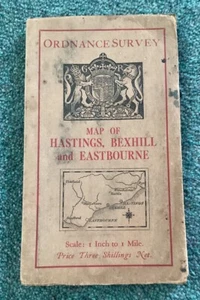 Antique Ordnance Survey White Map Hastings Bexhill Eastbourne - Picture 1 of 3