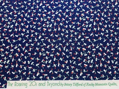1930s Repro Cotton Fabric ROARING 20s Blue Geometric Rocky Mtn Quilters RJR FQ - Image 1 of 4