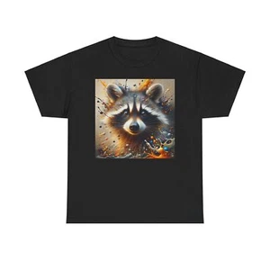 Racoon #2 In the Style of Jackson Pollock Unisex Heavy Cotton Tee - Picture 1 of 41