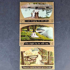 Antique 1909 3-pc Postmarked Pining Yearning Longing Women Postcard Set! - Picture 1 of 2
