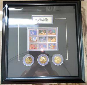 Estampillas y medallones raros enmarcados de Aladdin de Disney enmarcados 5to aniversario en USPS - Imagen 1 de 9