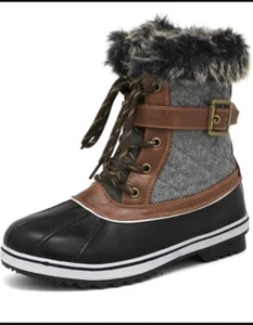 DreamPairs Women's Mid Calf Waterproof Winter Snow Boots - Black/brown, SIZE10) - Picture 1 of 4