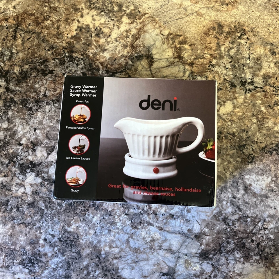 Deni White Electric Gravy Boat 18ozs Syrup Sauce Cheese Warmer