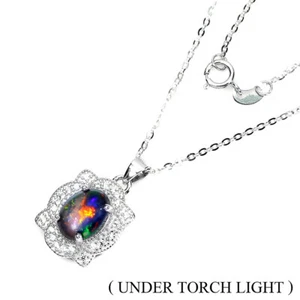 925 Sterling Silver Necklace Oval Black Opal 9x7mm Cz Gemstone Jewelry - Picture 1 of 9