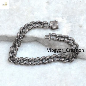 Bracciale catena maglia diamanti pavè catena cubana braccialetto argento 925 unisex gioielli - Foto 1 di 6