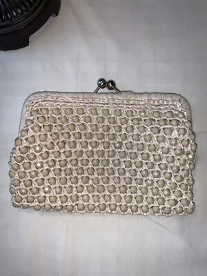 Bolso de noche vintage beige con cuentas de palomitas de maíz macramé Foto 1 de 4
