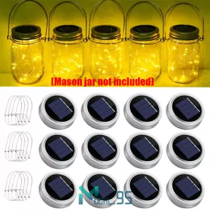 Lot Solar Powered Mason Jar Lid Light 20 LED Fairy String Lights Garden Decor - Picture 1 of 25