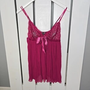 Victorias Secret Teddy Lingerie Rhinestone Mesh Red Sheer Cami Medium Velvet Bow - Picture 1 of 7