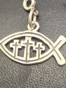 Vintage Sterling Silver Ichthys Crosses of Calvary Charm Jesus Fish - Picture 1 of 6