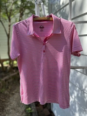 E P Pro Tour Tech Woman’s M Golf Tennis Pickleball Shirt Hot Pink Stripes - Image 1 of 4