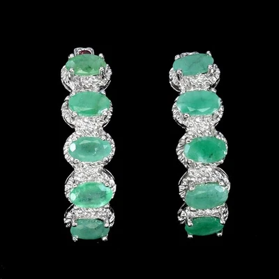 Pendientes de plata de ley 925 ovalados esmeralda rodolita piedras preciosas naturales joyería Foto 1 de 4