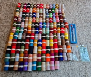 Lot 150+ Punch Embroidery Yarn Thread Mixed Colors Partial Rolls & Tools Needle - Picture 1 of 5