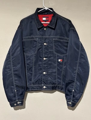Vtg 90's Tommy Hilfiger Type 3 Nylon Button Jacket Crop Fit Mens M Blue Y2k E29 - Image 1 of 4