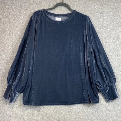 Blusa de terciopelo elástico con manga de globo de Ava & Viv gris 2X elegante noche Foto 1 de 4