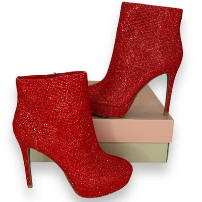 NEW Thalia Sodi Red Rhinestone High Heel Boots 6.5 Y2K Formal Fancy Booties NWT - Image 1 of 4