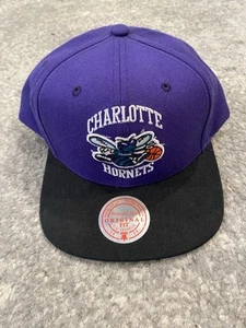 Mitchell & Ness NBA Charlotte Hornets Snap Back Hat Purple Black Throwback - Picture 1 of 9