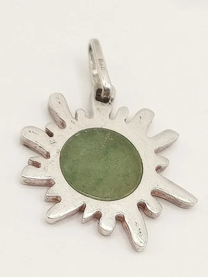 Charm Ciondolo Donna Argento 925 Sole Stilizzato Giada Verde Ambra? Prehnite? - Immagine 1 di 4