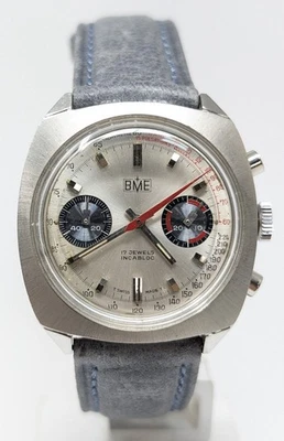 Orologio BME mechanical manual chronograph cal Valjoux 7733 racing watch 70's  - Immagine 1 di 4