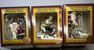 Santa The Saturday Evening Post Three Christmas Ornaments Vintage In Box - Bild 1 von 6