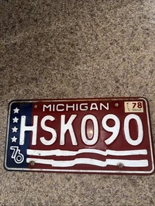 Vintage Centennial 1976 Michigan License Plate #HSK 090 1978 Bicentennial EUC - Picture 1 of 2