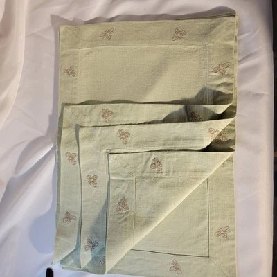 Pottery Barn Linen Placemats Sage Green Embroidered Bees 14"x19" - Set of 4 - Image 1 of 4