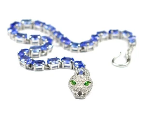 Brazalete cobra de plata de ley 925 con piedras preciosas de tanzanita violeta azul natural de 6X4 mm - Imagen 1 de 10