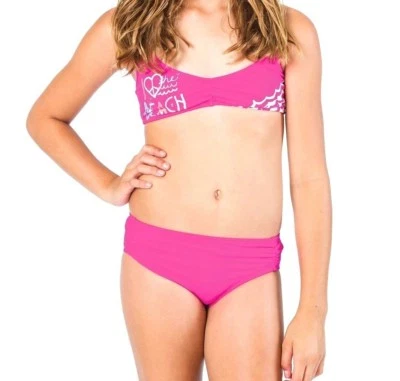 Billabong LOGO RACERBACK Girls Youth Adjustable Top Bikini Set 10 Magenta NEW - Image 1 of 3