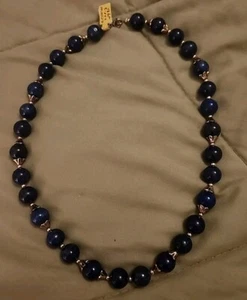 Vintage Lapis & Gold-tone Heavy Genuine Lapis Beads Necklace 21" 106 Grams - Picture 1 of 11