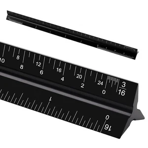 12"Architectural Scale Ruler, Aluminum Scale, Triangular Ruler,Scale Ruler Black - Picture 1 of 7