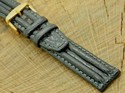 Correa de reloj de cuero impermeable Hirsch de 18 mm con hebilla de tono dorado vintage sin usar Foto 1 de 4