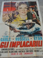 GLI IMPLACABILI manifesto poster 4F C.Gable J.Russell Western CESSELON ART 1955