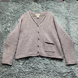Vtg LL Bean Womens M Gray/purp Long Sleeve Lambswool Mohair Cable V Neck Sweater - Picture 1 of 9