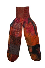 RED Cotton Harem Pant Smocked Waist Patchwork Baggy Gypsy Hippie Chic Pants S/M