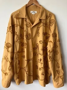 ZARA Men Winter Wardrobe '23 Ochre/Mustard Embroidery Shirt Linen Blend XL - Picture 1 of 14