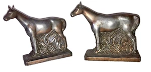 Two Metal Cast Vintage Horse Book Ends; Once Gilded, Now Becoming Hi Ho Silver - Picture 1 of 9
