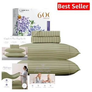 Luxury Egyptian Cotton King Stripe Sheet Set - 600 TC Cooling Comfort 4PC - Picture 1 of 11