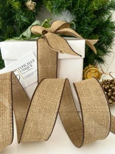 Christmas Ribbon Rustic Brown Hessian Wire Edged Gift Wrapping All Crafts 'Jute' - Picture 1 of 6