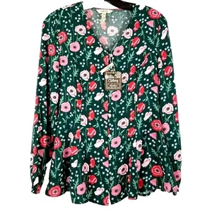 Matilda Jane Tunic Top NEW Women Sz XS Yesteryear Poppy Green Floral Long Sleeve - Picture 1 of 11