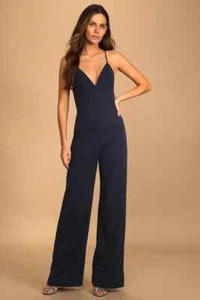 NWT Splendid Women's Wide Leg V-Neck Tank Top Jumpsuit Blue Size L $140 X225 - Picture 1 of 1