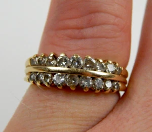 1,12 CTW zweireihiger 18 Diamant Jubiläumsring 14K Gelbgold 3,7 g Größe 6 - Bild 1 von 20