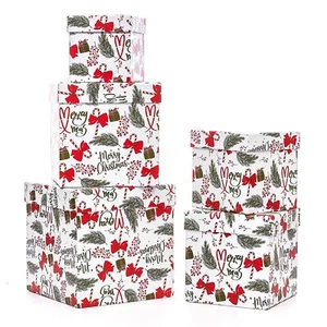 5PCS Christmas Nesting Gift Boxes with Lid, Nested Box Set, 5 Sizes, Square S... - Picture 1 of 9