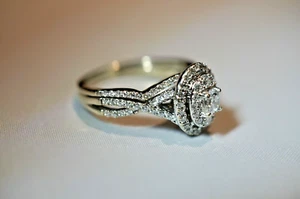 Vintage 14k white gold diamond engagement and wedd. band ring. - Picture 1 of 22